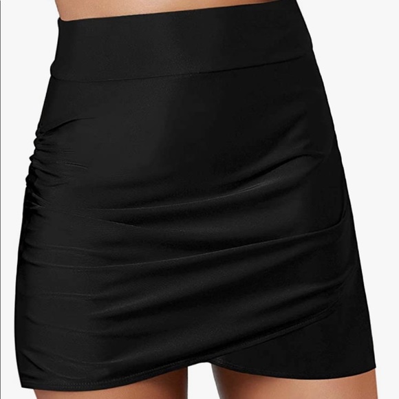3/$15Women's Swim Skirt Solid Ruched Swimsuits Side Slit Pull Tie Small - Picture 5 of 9